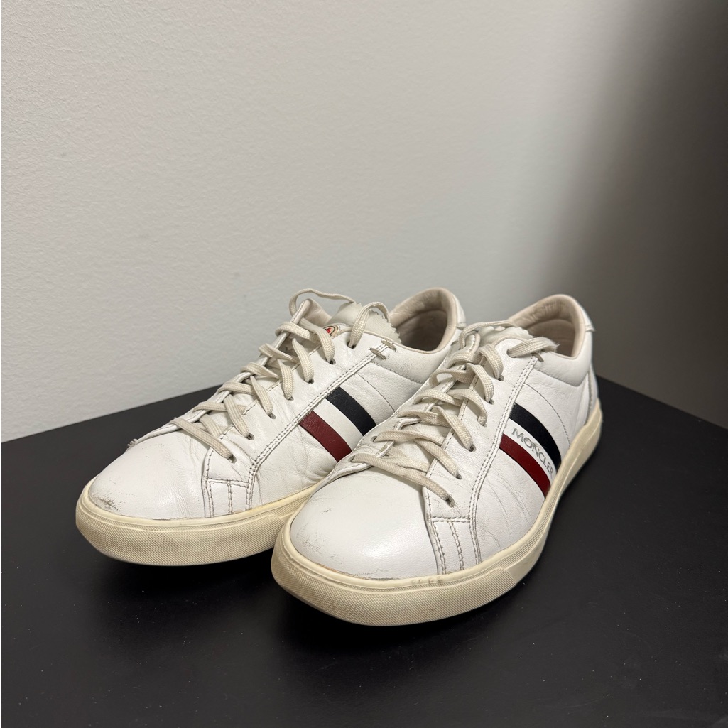 Moncler White Sneakers With Red And Blue Stripes